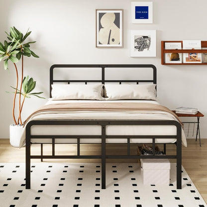 Richwanone 16 inch Queen Bed Frame with Headboard and Footboard, Metal Platform with Steel Slat Support, No Box Spring Needed, Easy Assembly, Black