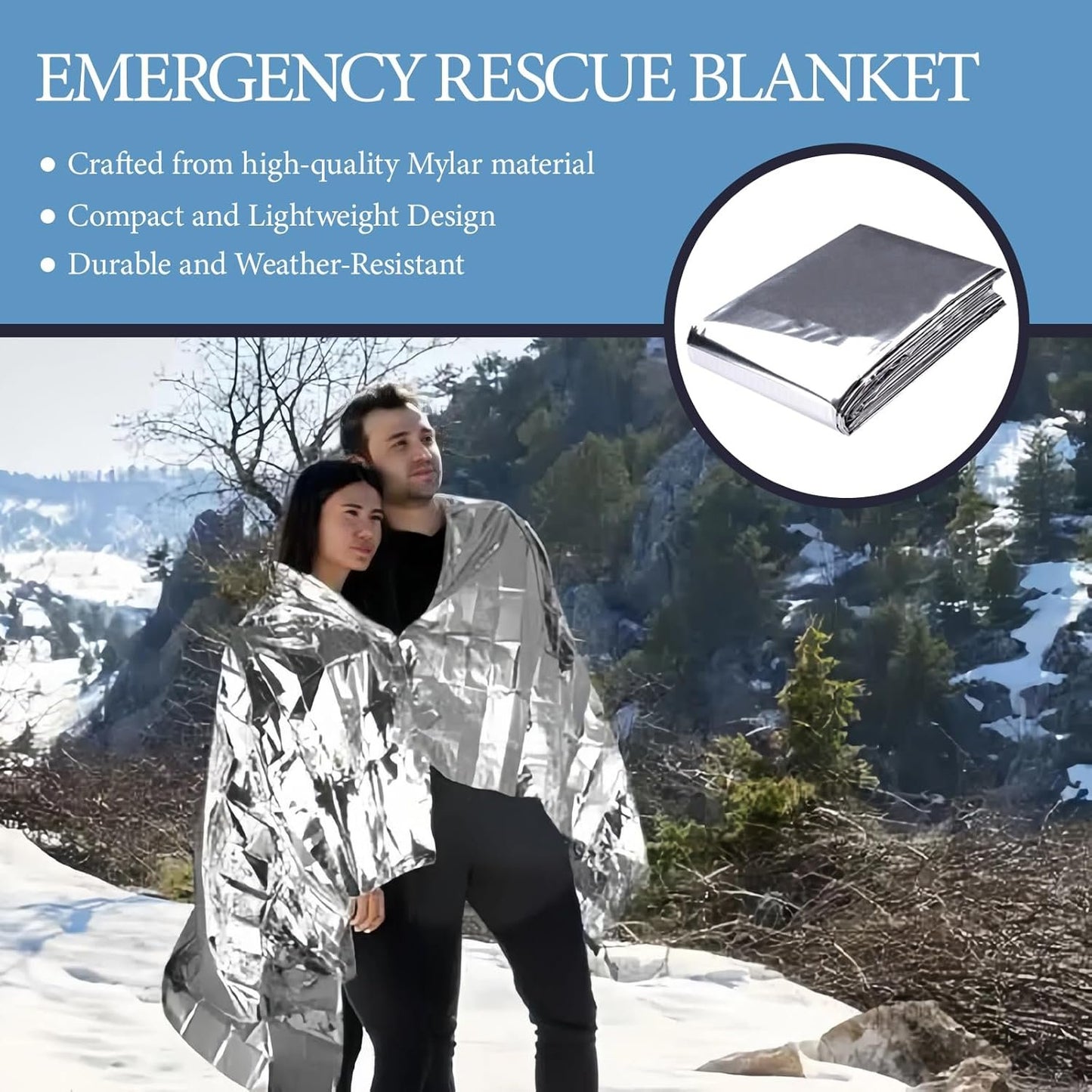 Rescue Blankets, Emergency Blanket, Emergency Thermal Blankets, Survival ReflectiveThermal First Aid Foil Blanket for Camping and Emergency Ideal for Outdoors, Survival, Hiking, First Aid (6)