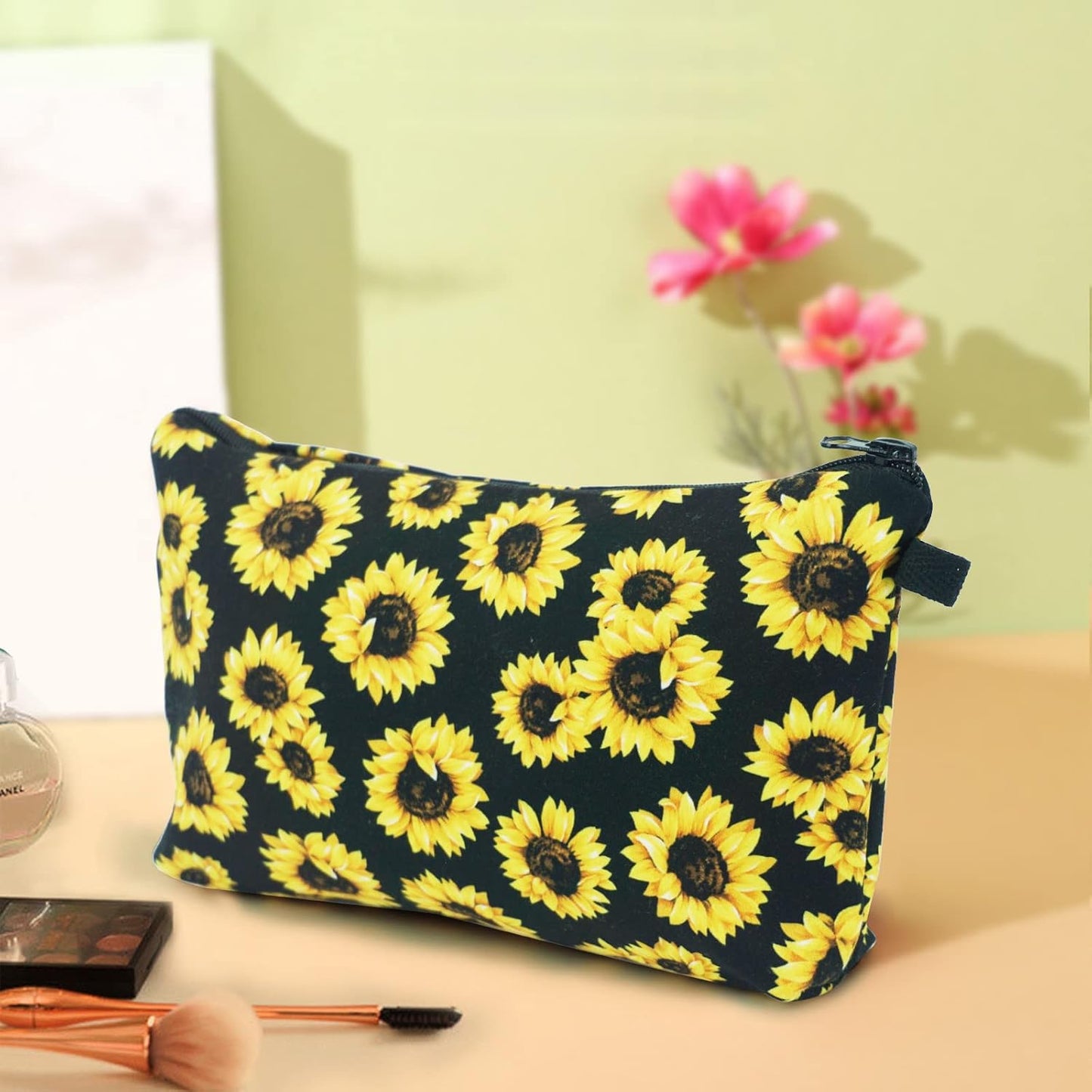 Cosmetic Bags for Women Small Sunflower Makeup Bag for Purse Travel Toiletry Bag Accessories Organizer Zipper Pouch Gift Idea, Sunflower
