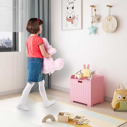 Kids Storage Chests & Trunks,Small Box Cube Toy Storage Organizer Pink,Wooden Entryway Storage Bin For Home Books Clothes Toy,Small Square Nightstand ForPlayroom,Bedroom(15.4x11.8x15.3inches)