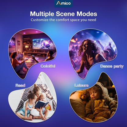 Amico 6 Pack 6 Inch Smart LED Recessed Lighting, WiFi Canless Downlight with Junction Box, RGB & 2700-6500K Color Changing, 12W=110W 1000LM, Voice&Remote&Group Control