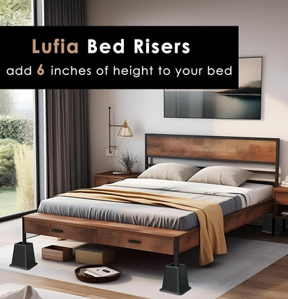 Lufia Bed Risers, Bed Risers, 6" Heavy Duty Bed Furniture Risers for Sofa, Table, Chair or Desk, Set of 4 Bed Risers (Black)