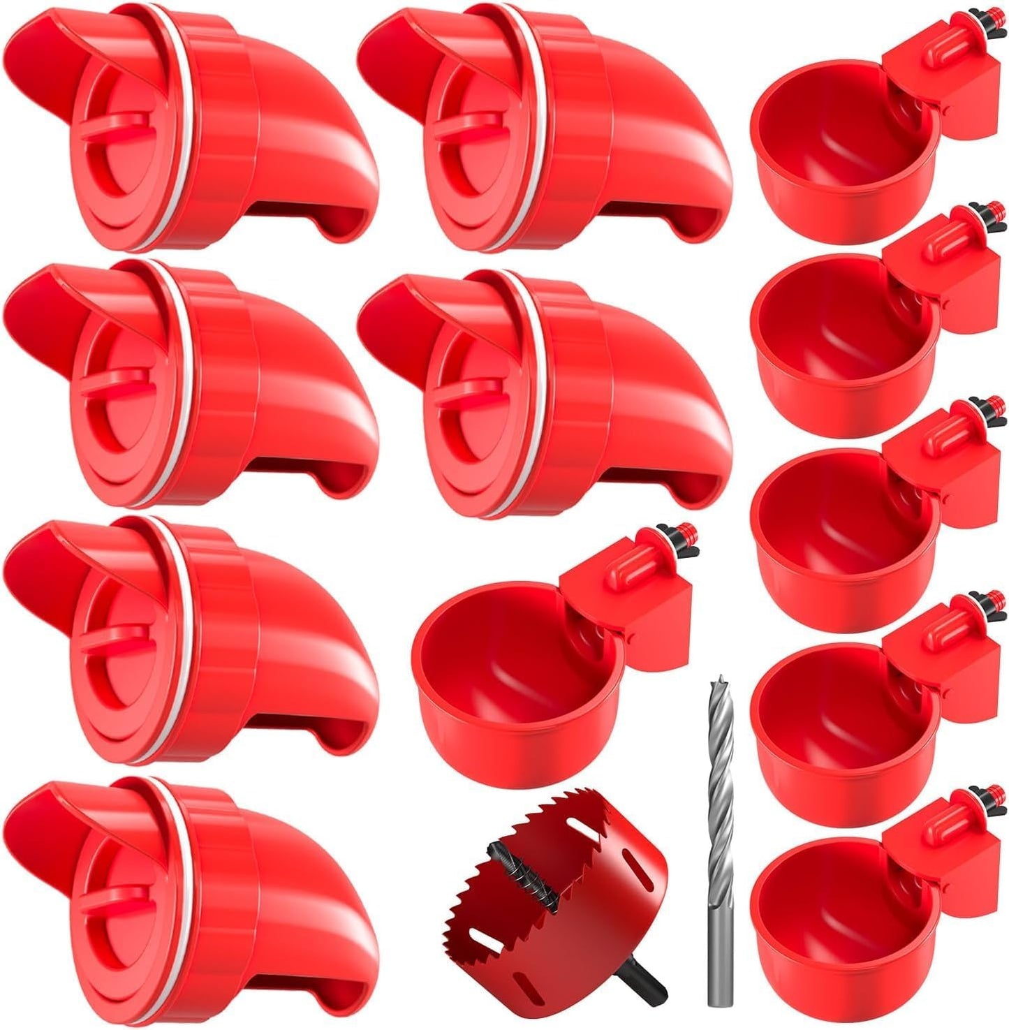 Chicken Feeder No Waste Automatic Poultry Feeder DIY Chicken Feeders and Waterer Set 6 Chicken Feeders Ports with 6 Chicken Water Cups Auto Chicken Feeder Kit