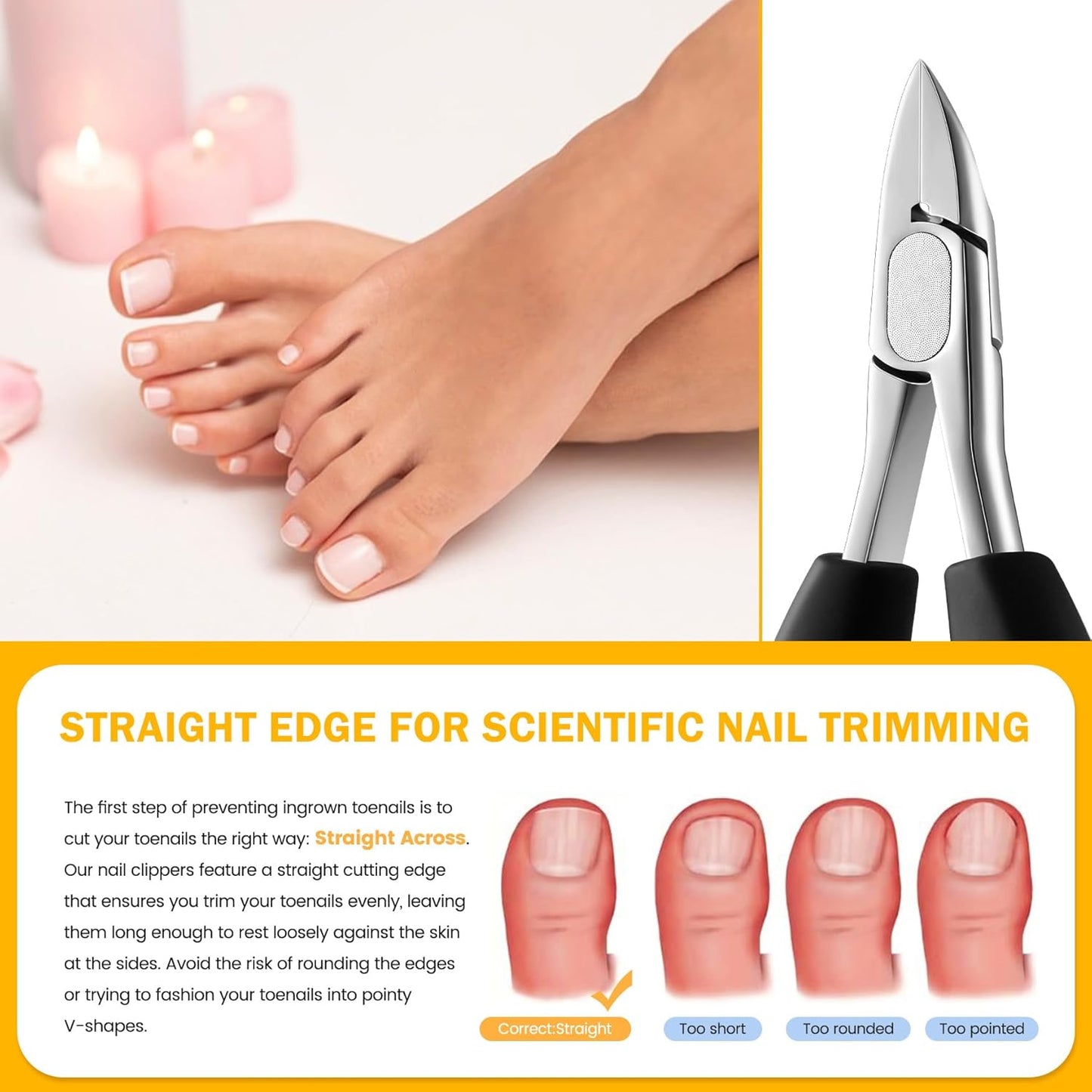 BEZOX Straight Toenail Clippers for Ingrown Toenail Prevention, Podiatrist Ingrown Nail Clippers for Thick Toenails, Ergonomic Finger Nail Clippers for Adults, Seniors, Men and Women