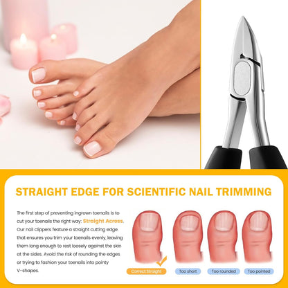 BEZOX Straight Toenail Clippers for Ingrown Toenail Prevention, Podiatrist Ingrown Nail Clippers for Thick Toenails, Ergonomic Finger Nail Clippers for Adults, Seniors, Men and Women
