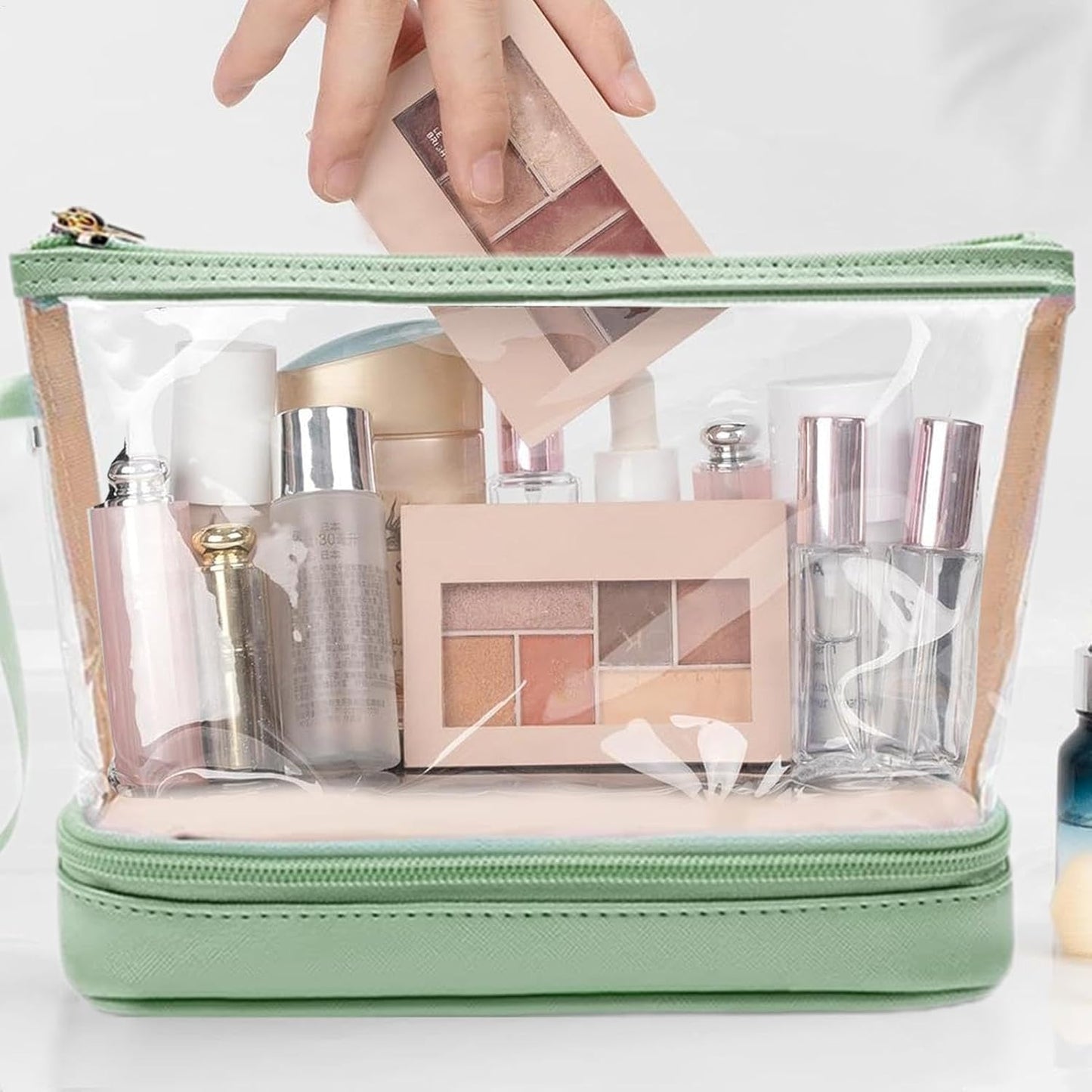 Gungtj Travel Backpack, Portable Transparent Makeup Holders, Cosmetic Storage Organizer, 8.66 x 3.54 x 6.3 Inches, Vanity Case For Traveling Needs, Toiletries Accessories, green, Please refer to