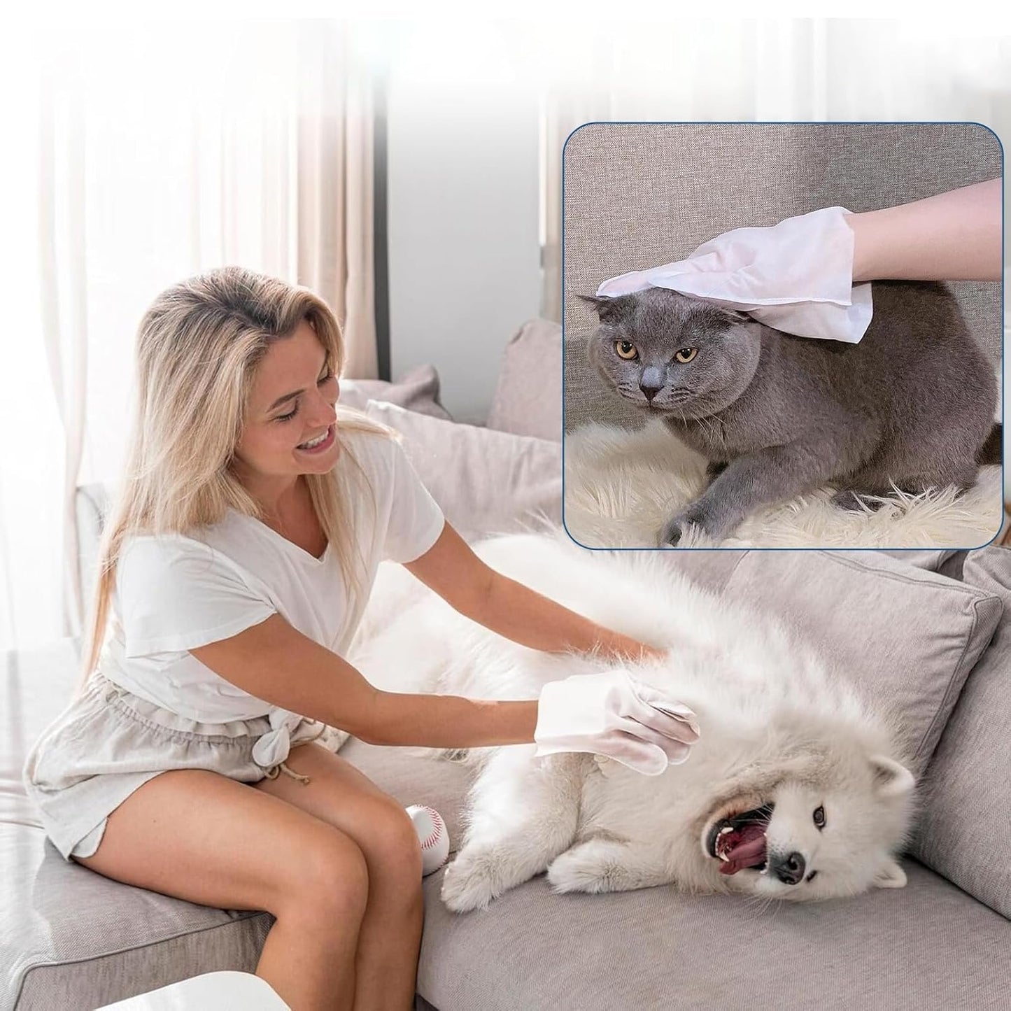 SSuirk 10 Count Pet Cleaning Gloves – No Rinse Grooming Wipes for Dogs & Cats – Cleaning Gloves for Fur, Face, Ears, Paws, and Eyes – Deodorizing, Waterless Pet Bath Wipes for Easy Grooming and Care