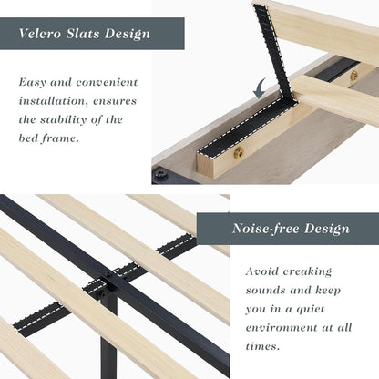 Jocisland Queen Size Platform Bed Frame with 49" Headboard, Farmhouse Bed Frame with Wood Slats Support/No Box Spring Needed/Easy Assembly, Distressed White