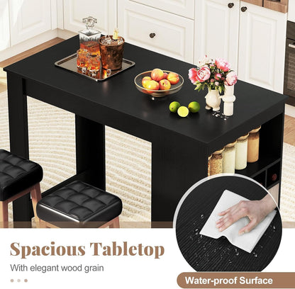 COSTWAY 48" Bar Table with Storage Cabinet & Wine Rack, Home Dining Table, Multifunctional Bistro Table w/Wine Rack, Kitchen Breakfast Table, Ideal for Coffee Shop, Pub, Living Room