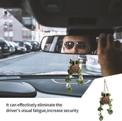 Crochet Hanging Plant for Car - Cute Car Accessories, Crochet Potted Plants, Car Hanging Accessories, Handmade Knitted Rear View Accessories Car Interior Aesthetic