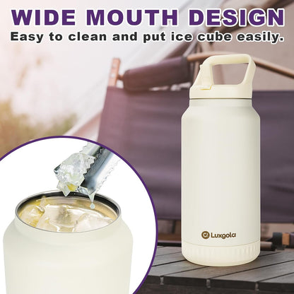 Luxgola 64 oz Insulated Water Bottle with Flip Straw Lid and Top Handle, Half Gallon Stainless Steel Vacuum Tumbler, Keeps Drinks Cold/Hot, Wide Mouth, Leak Proof, BPA-Free, Non-Slip Base - Pink