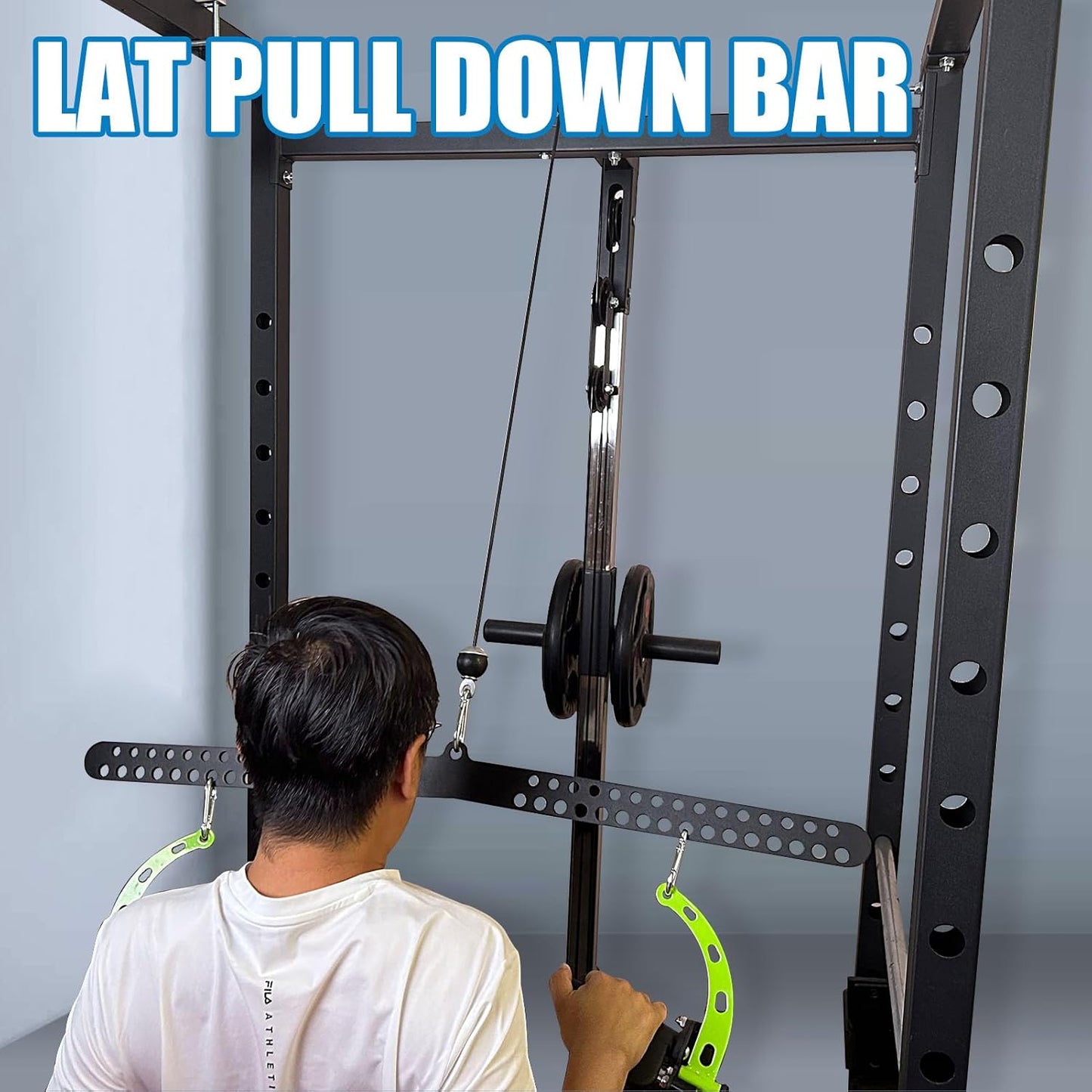 Multi-Grip LAT Pull Down Bar for Home Gym Fitness, Spreader Plate LAT Pulldown Attachments for Pulley System Cable Machine, Double to Single Cable Attachment Exercise Handle