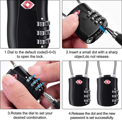 (8 Pack) ZANZER 4 pcs Luggage Locks for TSA with 4 pcs Luggage tag, Combination Padlock with Alloy Body TSA Lock for Travel Bag, Suit Case, Lockers, Gym, Bike Locks