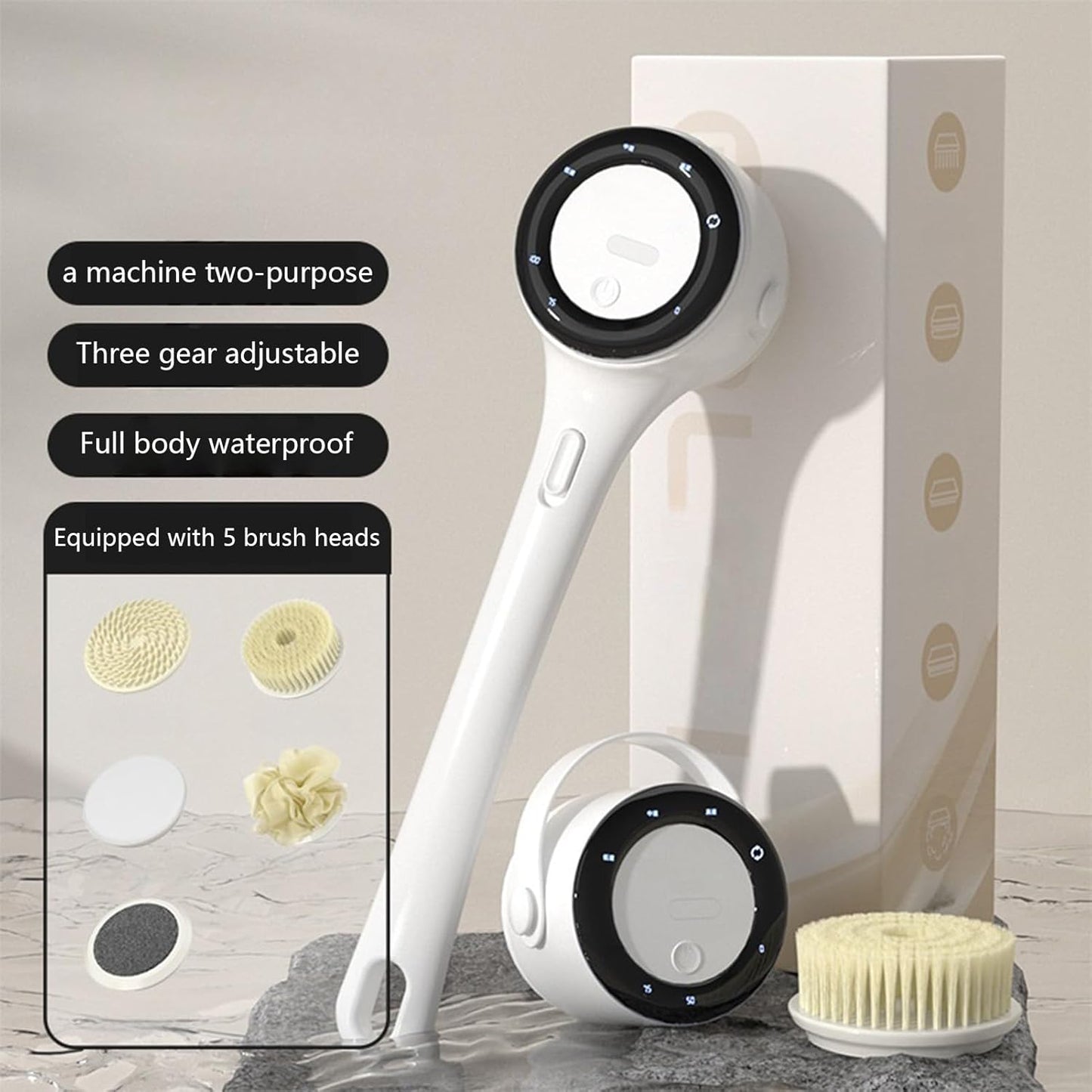 Electric Back Scrubber For Shower, Long Handle Bath Brush, 3 Intensity Settings Body Cleaning Tool For Women, Men, Teens, Elderly, Deep Pore Cleansing, Hot Weather