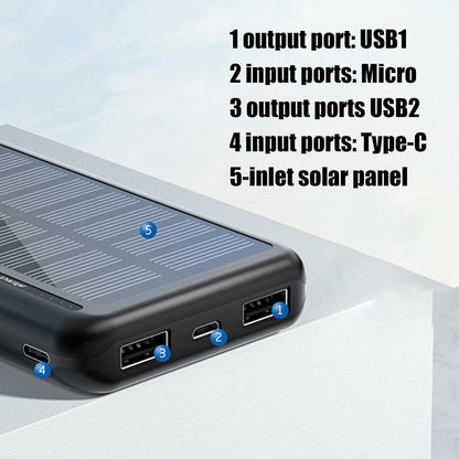 Ungtyb Solar Powers Bank, Portable Battery Charger, Compact Travel Accessory 10000mah Capacity Fast Charging for Camping, Hiking, Festivals, Flights, 5.59x2.72x0.67 Inches
