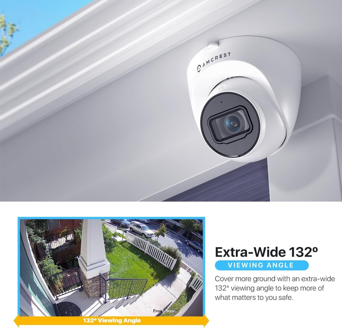 Amcrest 5MP Turret POE Camera, UltraHD Outdoor IP Camera POE with Mic/Audio, 5-Megapixel Security Surveillance Cameras, 98ft NightVision, 2.8mm Lens (103Â° FOV), IP67, MicroSD (256GB), (IP5M-T1179EW)
