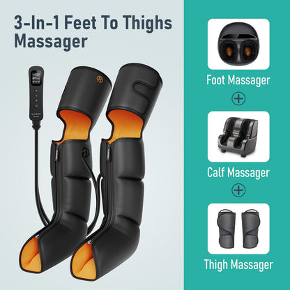 QUINEAR Leg Massager, 3-in-1 Foot Calf & Thigh Massager with Heat and Compression Therapy, Leg Massage Boots for Swollen Legs, Edema, RLS Pain Relief