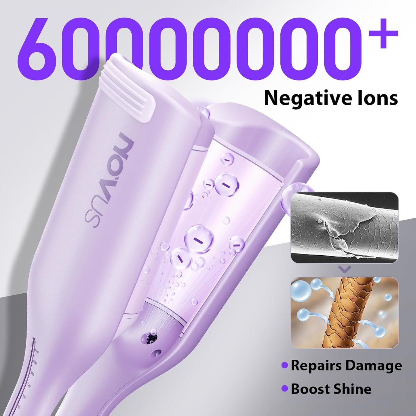 Waver Curling Iron NOVUSPRO Hair Crimper,Deep Waves Curler Wand for All Hair Types,Ionic Hair Curler Tool with Ceramic 2 Barrel,Anti-Scald & Fast Heat up & Adjustable Time/Temps & 1.4-Inch
