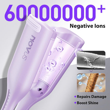 Waver Curling Iron NOVUSPRO Hair Crimper,Deep Waves Curler Wand for All Hair Types,Ionic Hair Curler Tool with Ceramic 2 Barrel,Anti-Scald & Fast Heat up & Adjustable Time/Temps & 1.4-Inch
