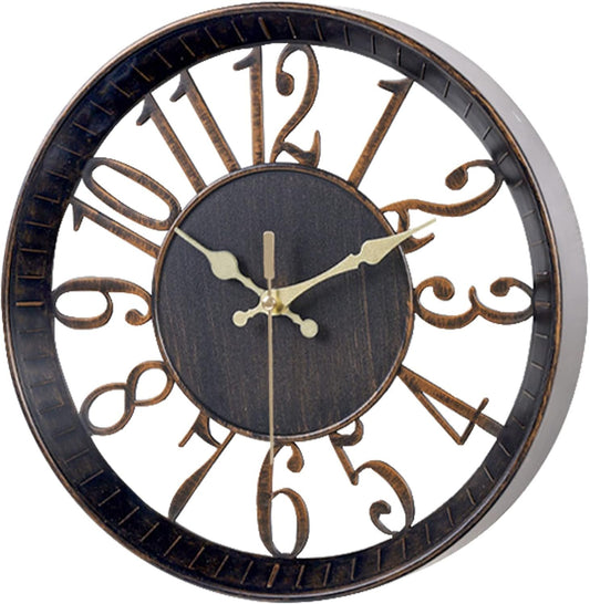 Ogetok Vintage Wall Clock 12 Inch, Round Wall Clocks Battery Operated, Quartz Silent Non Ticking Digital Clock Modern Hollow Simple Decorative Clock for Home School Kitchen Bedroom (Black Gold)