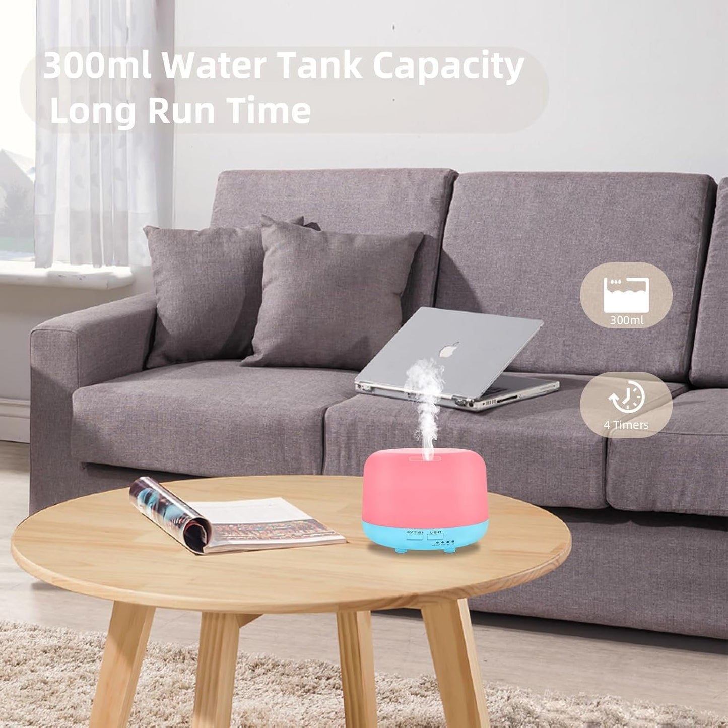 CHOUWEEK 300ML Air Diffuser for Essential Oils, Ultrasonic Aromatherapy Diffuser, Remote Control Aroma Diffuser Humidfer, 7Color Changing LED Light,Auto-Off, Timer for Home, Bedroom, Office, Kids.