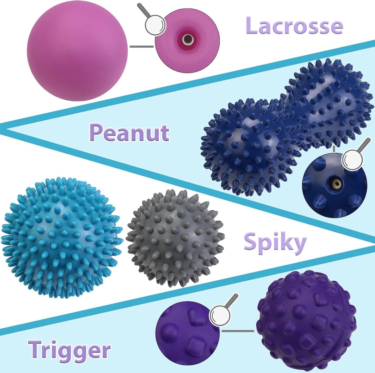 ALPIDEX Massage Balls Set of 5 Balls Lacrosse Feet Triggerpoint Different Degrees of Hardness for Back Legs Feet Hands