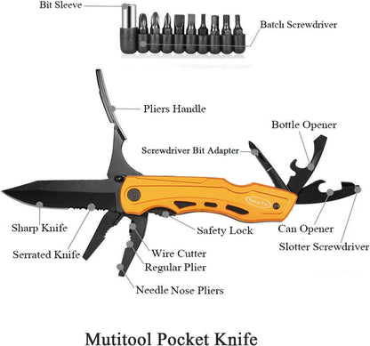 RoverTac 15-in-1 Multitool Knife – Gifts for Men, Dad, Husband – Folding Knife with Screwdrivers, Pliers, Saw – Camping Gear for Hiking, Survival, DIY, Great for Valentine, Birthdays, Father’s Day
