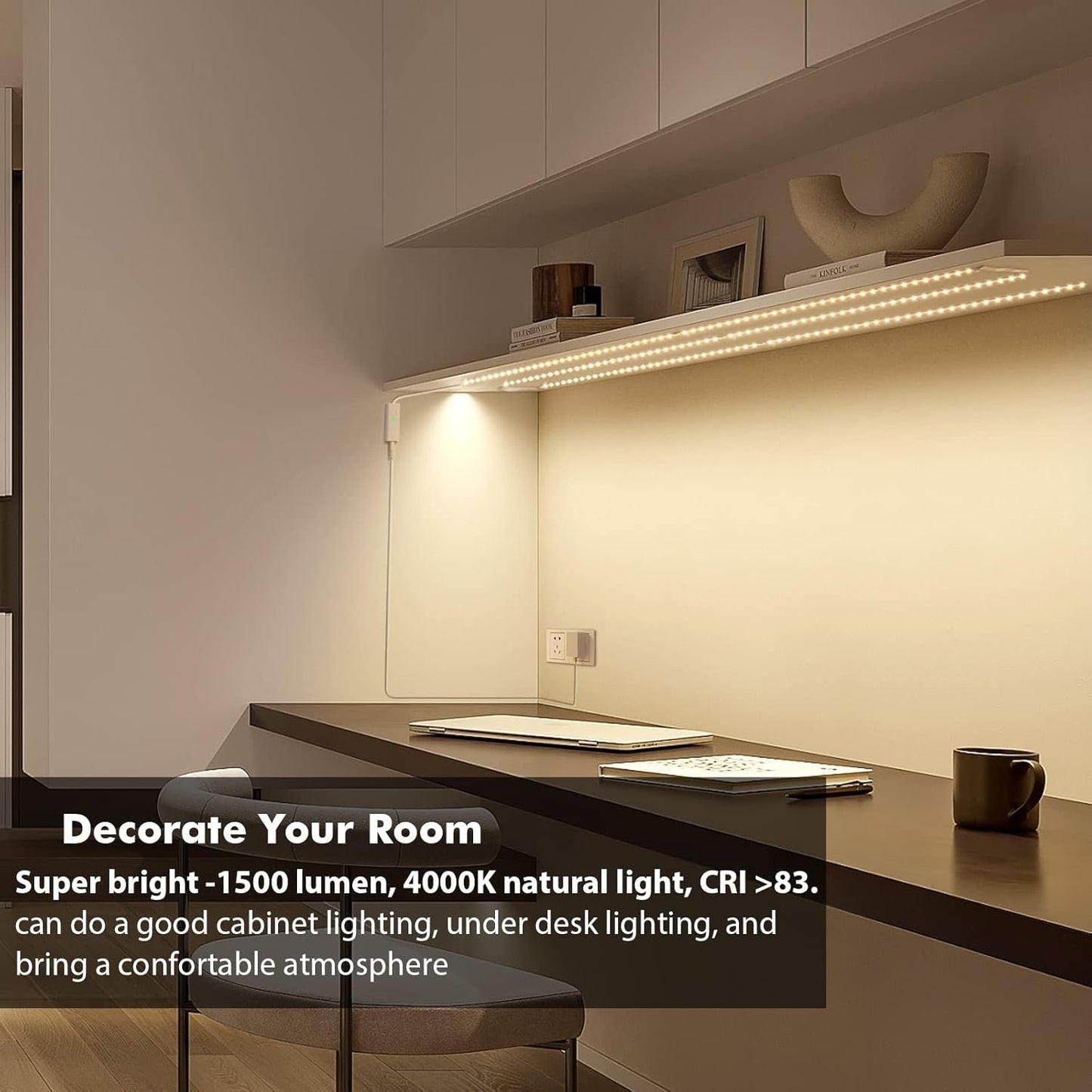 WOBANE Under Cabinet Lighting Kit, 6PCS 20inch LED Strip Bars with 24W Adapter,RF Remote, Super Bright Light for Kitchen Cabinet,Under Desk,Counter Lighting, 4000K Natural White,1500 Lumen,Dimmable