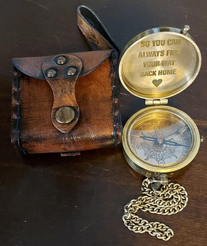 So You Can Always Find Your Way Back Home” Star Dial Camping Compass Engraved with Gift Compass.
