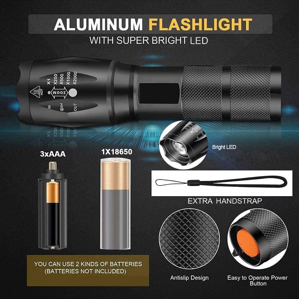 MVIOCS LED Flashlights 3 Pack, Tactical Flashlights High Lumens with 5 Modes, Mini Flashlights, Bright, Zoomable, Waterproof, Powerful for Home & Outdoor Use, Flashlight for Camping, Hiking
