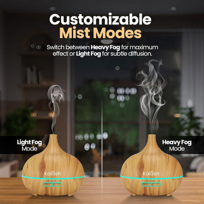 Kalash 500ml Essential Oil Diffuser & Humidifier – Ultrasonic Cool Mist Aroma Diffuser with Remote, 7 LED Lights, Timer, Auto Shut-Off | Oil Diffuser for Home, Yoga, Spa, Bedroom – Light Wood
