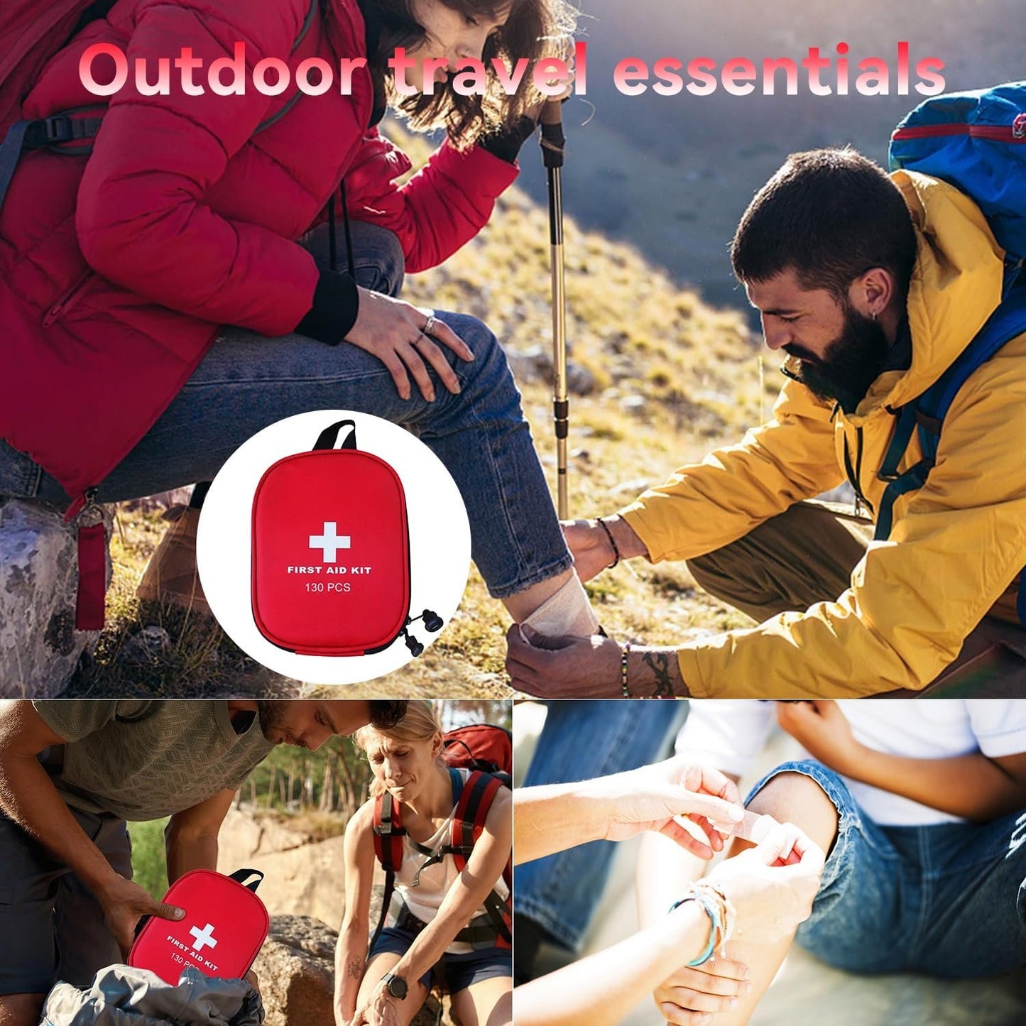 AUSELECT First Aid Kit, 130PCS Travel First Aid Kitï¼ŒEmergency Survival Hiking Kit, Family First Aid Camping Bag,Waterproof Medical Pouch for Travelï¼ŒOutdoor,Workplace, Home, Garage, Emergency Bag