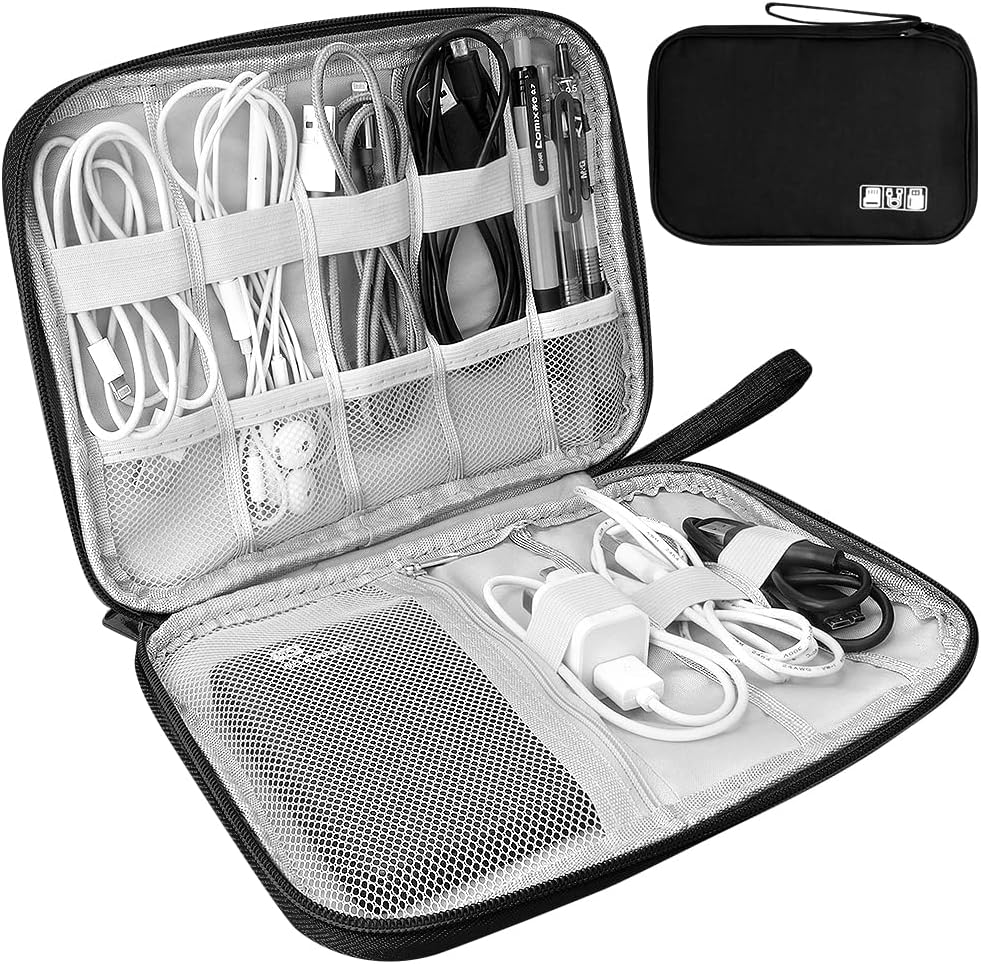 Electronic Accessories Organizer Bag, Universal Travel Bag for USB Cable, SD Card, Charger, Hard Disk (Black), Black, Modern