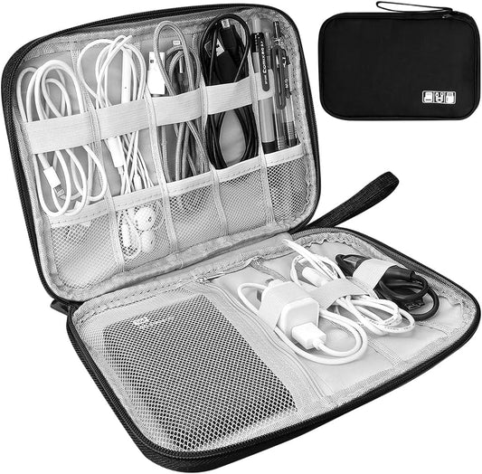 Electronic Accessories Organizer Bag, Universal Travel Bag for USB Cable, SD Card, Charger, Hard Disk (Black), Black, Modern