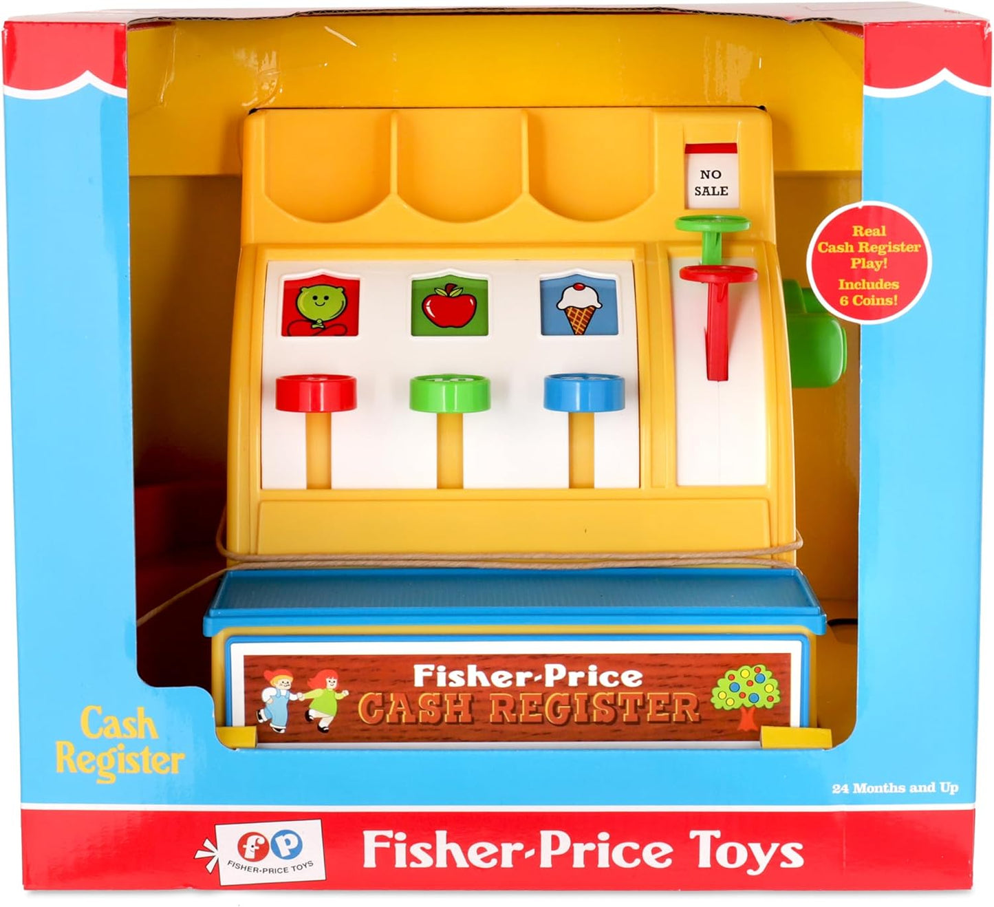 Fisher Price Classics 2073 Cash Register, Educational And Learning Toy, Ideal for Toddler Role Play, Classic Toy with Retro-Style Packaging, Suitable for Boys And Girls Aged 2 Years +