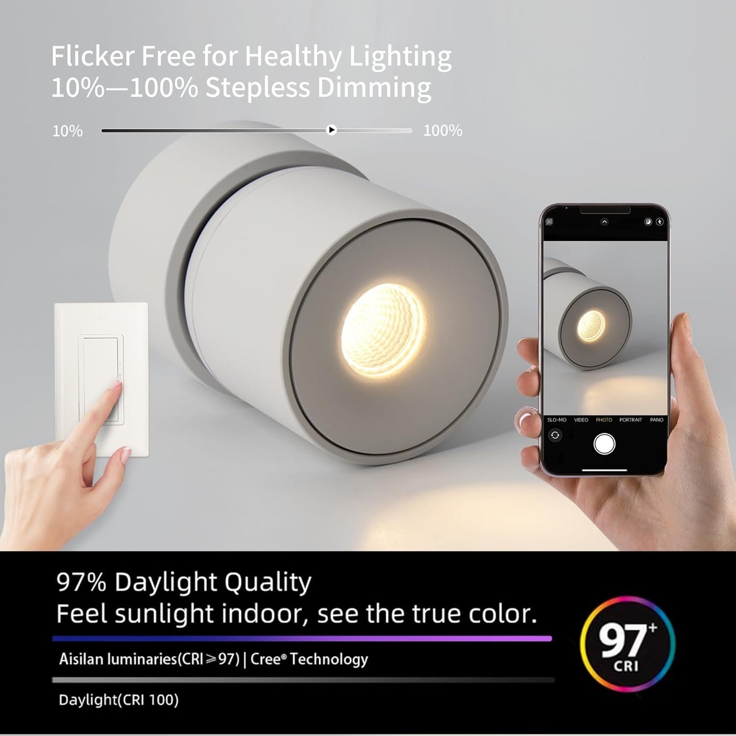 Aisilan LED Ceiling Spot Lights Indoor Dimmable 2 Pack - Upgrade Your Living Room or Bedroom with Adjustable Modern Wall Spot Light, 9W White Directional Accent Light, Warm White CRI 97