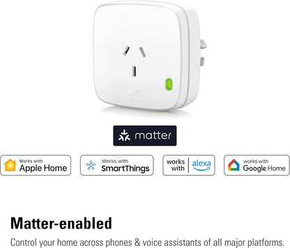 Eve Energy AU (Matter) - Smart Plug & Power Meter, app/voice control, automate lights/appliances, 100% privacy, for Alexa/Apple Home/Google Home/SmartThings/Home Assistant, Thread Border Router needed