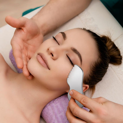 Gua Sha Stainless Steel, Manual Guasha Facial Tool, Metal Gua Sha Face Tool Facial Massager for Full Body Massage Fatigue Relief and Reduce Puffiness (Silver)