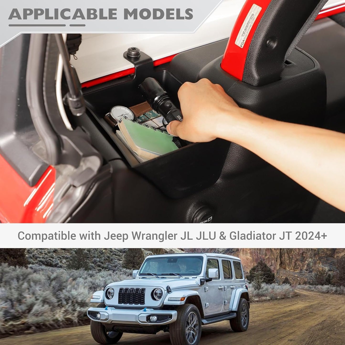 JeCar Wheel Well Storage Rear Trunk Organizer for 2024+ Jeep Wrangler JL JLU 4-Door Interior Accessories Black (Trunk Storage L&R)