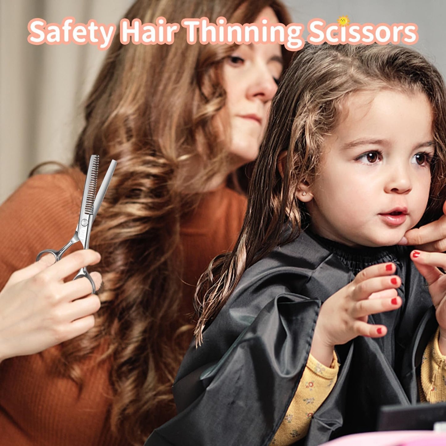 CIICII Kids Hair Cutting Scissors Shears Kit, Safety Round Tip Hairdressing Scissors Set (Hair Trimming Grooming Thinning Shears) for Baby Toddler Children, Hairdresser Home Salon Barber Haircut Kit
