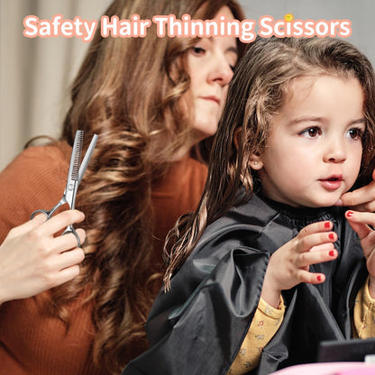 CIICII Kids Hair Cutting Scissors Shears Kit, Safety Round Tip Hairdressing Scissors Set (Hair Trimming Grooming Thinning Shears) for Baby Toddler Children, Hairdresser Home Salon Barber Haircut Kit