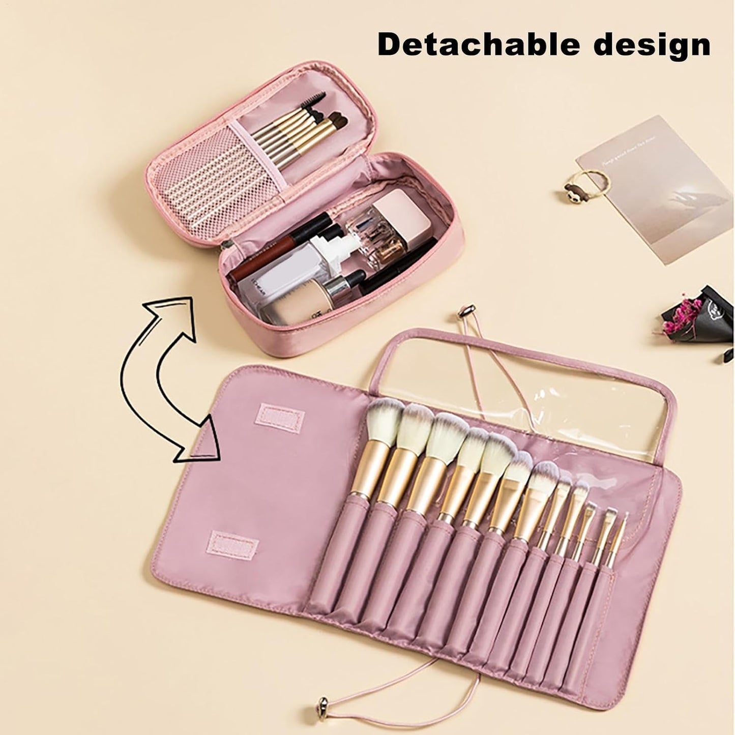 Travel Makeup Brush Organizer - Roll Up Brush Case, Portable Makeup Brush Holder | Makeup Brush Case, Compact Brush Holder, Essential Pe Accessory, pink, Please refer to description