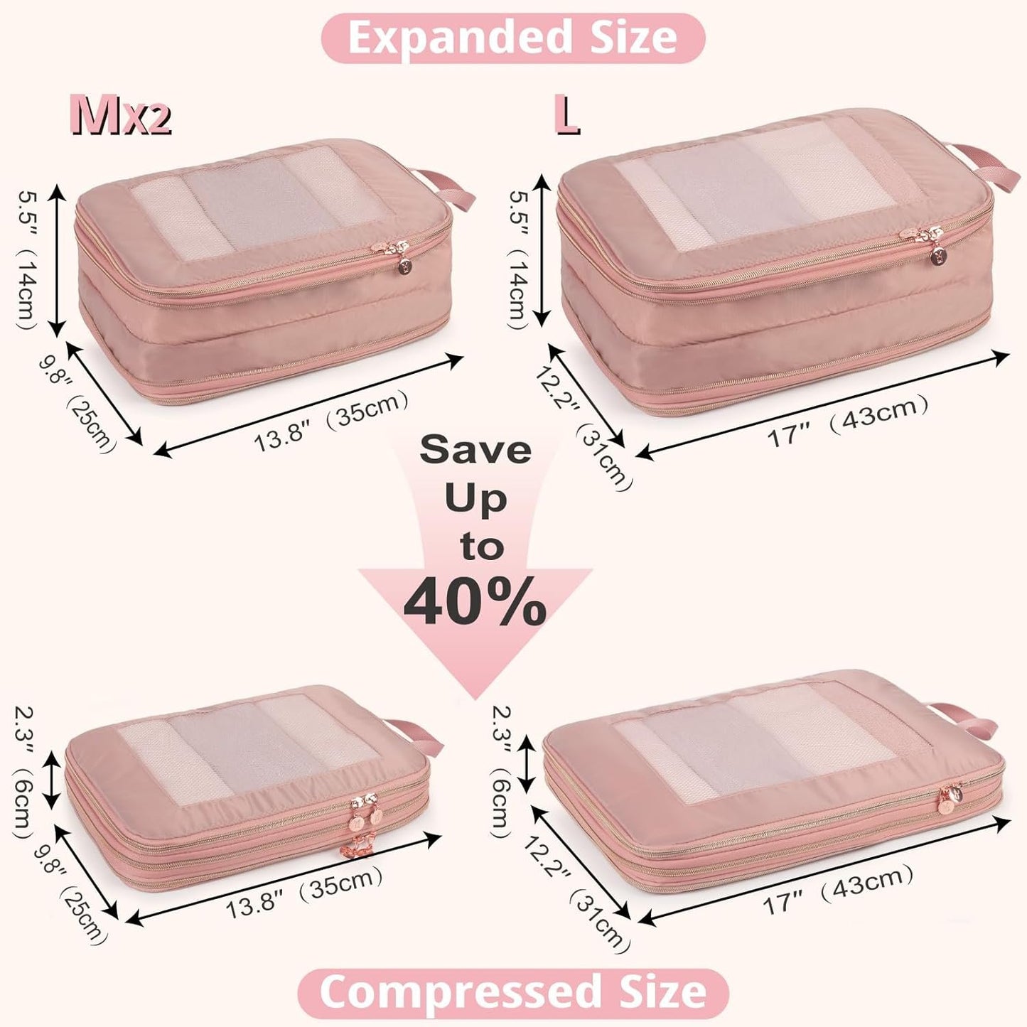 Expandable Double-Sided Compression Packing Cube，3 Set Lightweight Double Deck Organizer Bag Carry on Luggage Backpack Suitcases，Women Travel Accessories for Separate Clean and Dirty Clothes