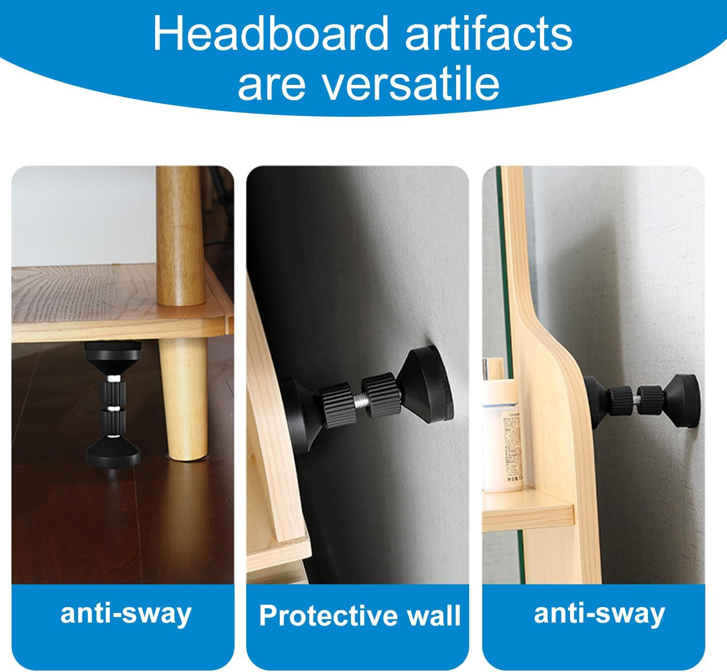 JOYVOX Headboard Stoppers Bed Wall Stoppers, 2 PCS Adjustable Headboard Stoppers – Anti-Shake Tool for Bed Frames, Wall Protection, Fits Murphy Beds