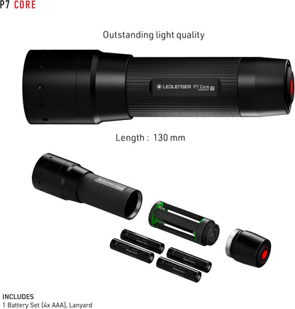 Ledlenser P7 Core Flashlight, High Power LED, 450 Lumens, Light for Home, Camping, Hiking, Tactical, and Emergency Use, Advanced Focus System
