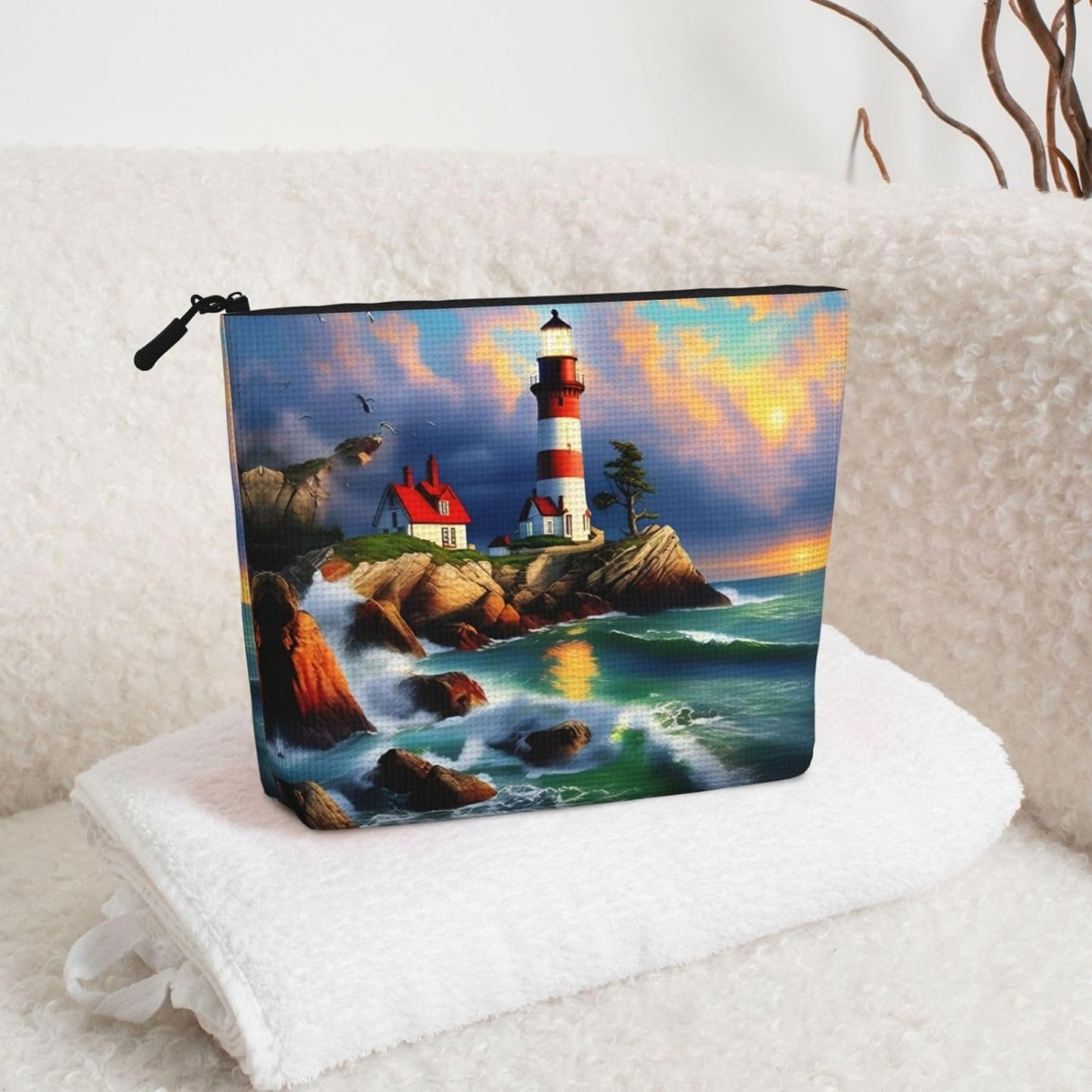 Lighthouse Diamond Painting Versatile Travel Makeup Bag Travel Pouch con cerniera Accessori Organizer, Nero , Taglia unica, Beauty case