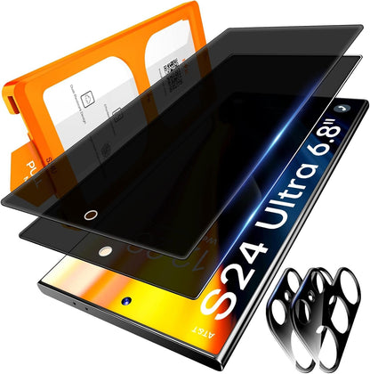 LϟK 4 Privacy Screen Protector for Samsung Galaxy S24 Ultra, 2 Pack Tempered Glass Film + 2 Pack Camera Lens Protector [with Dusting Install Frame] Anti-scratch Case Friendly Bubble Free