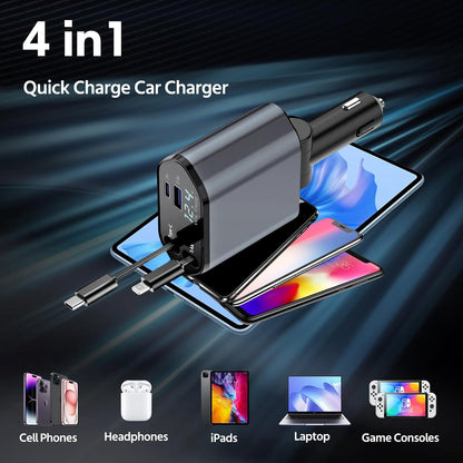 Sweetone Retractable Car Charger, Portable Car Charger 66 W Cigarette Lighter Socket USB C, Charger Adapter for Car Mobile Phone, Car Charger Compatible with iPhone/Samsung Galaxy/iPad