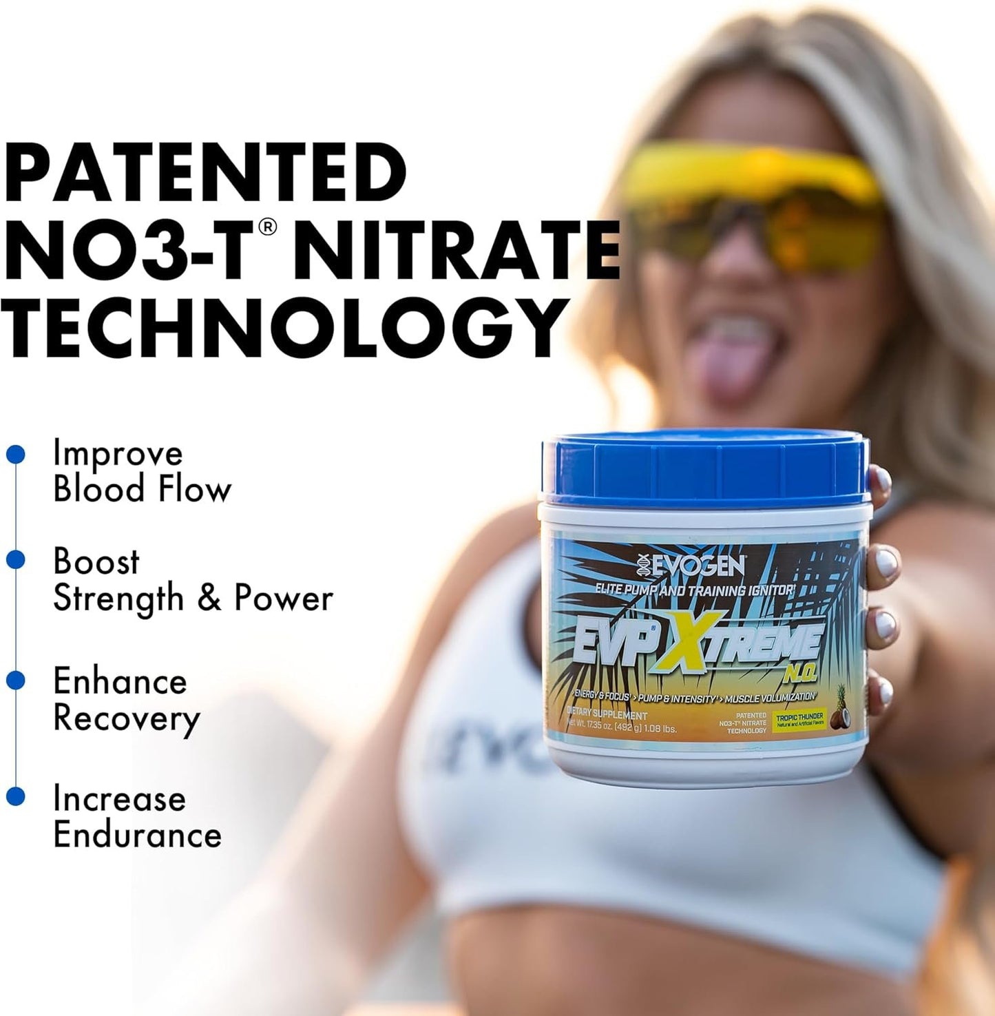Evogen EVP Xtreme NO - Pre-Workout | Muscle Pump, Energy & Focus, Boosts Nitric Oxide | Arginine Nitrate, L-Citrulline, Natural Caffeine | Tropic Thunder | 40 Servings