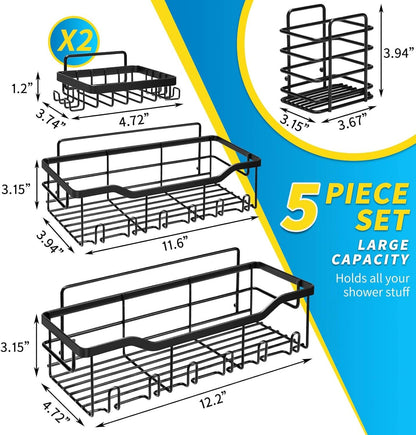 Laimew 5-Pack Shower Caddy, 304 Stainless Steel Bathroom Organizers, Adhesive Shower Shelves Shower Shelf, Black Shower Organizer Bathroom Accessories Set Bathroom Shelf